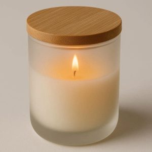 Classic Frosted Glass Candle Jar With Bamboo Lid For Soft Diffused Light And Reusable Storage