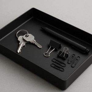 Sleek Matte Black Metal Catchall Tray For Entryway Key Storage And Industrial Office Desk Organzier