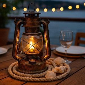 Antique Style Brass Kerosene Lantern For Outdoor Patio Dining And Nautical Theme Table Decoration