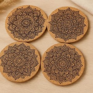 Decorative Mandala Pattern Cork Coasters For Boho Living Room Styling And Artistic Table Protection