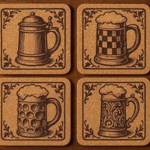 Vintage Square Cork Coasters For Beer Steins And Large Mugs With Traditional Pub Style Aesthetic
