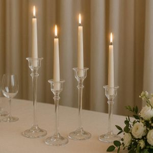 Clear Glass Taper Candle Holder Set For Formal Wedding Tables And Sophisticated Candlelight Dinner